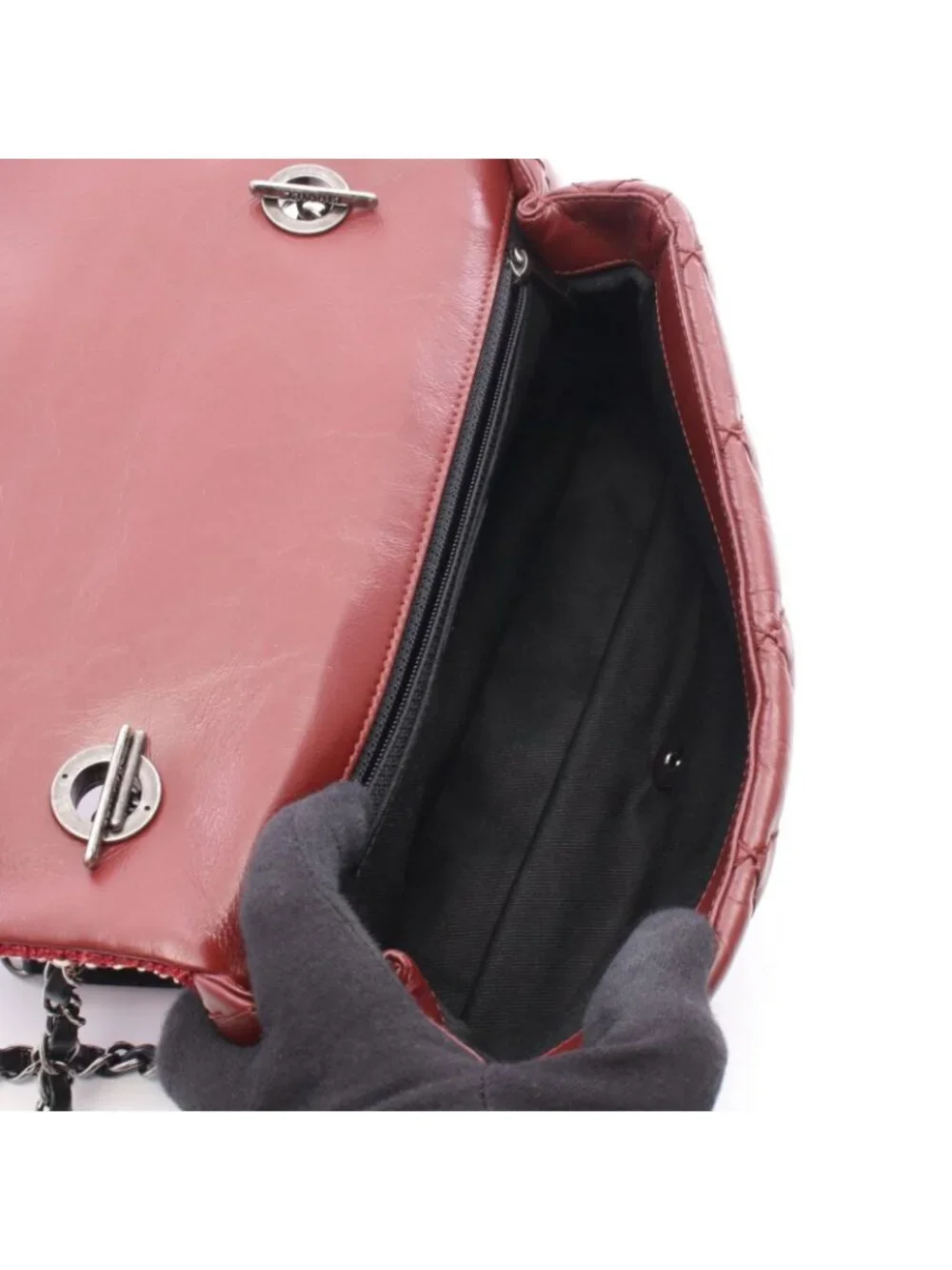 Chanel Shoulder Bag Air Line Quilted Top Handle 2-Way Red Fabric Leather Chain